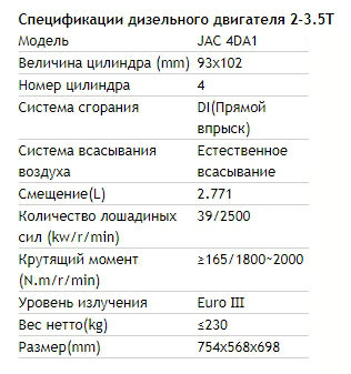 фото характеристик дизельного двигателя 2-3.5T JAC 4DA1